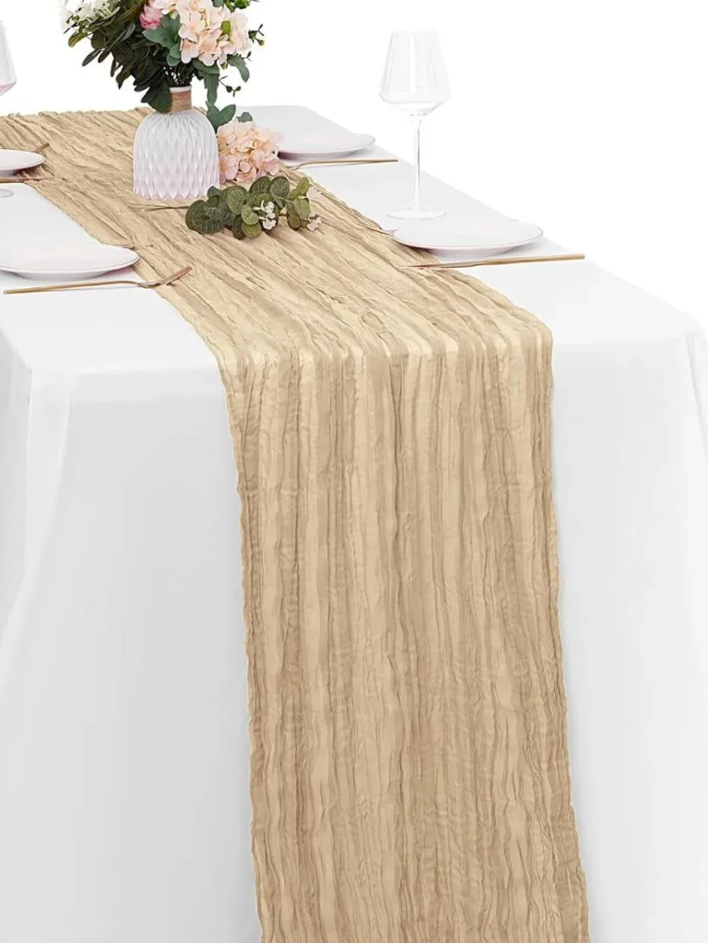 set of eight beige cheesecloth table runners 20x120 inch